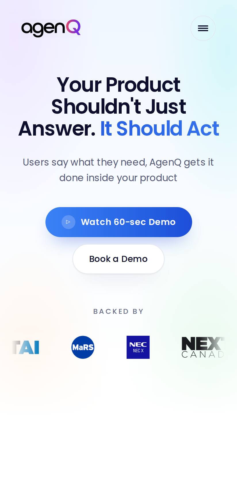 AgenQ home page on a phone
