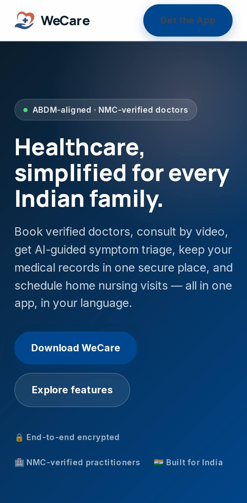 WeCare home page on a phone